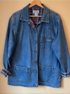 Cabin Creek Women's Denim Chore BarnJacket with Plaid Lining Size XL